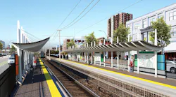 Rendering of the proposed station between Harry Agganis Way and Babcock St, with a view of the platform.