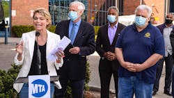Interim NYCT President Sarah Feinberg speaks at a May 6 press conference calling for increased police and mental health support on subways following several incidents involving MTA employees, including one that left an off-duty conductor with knife wounds across his face. Interim NYCT President Sarah Feinberg speaks at a May 6 press conference calling for increased police and mental health support on subways following several incidents involving MTA employees, including one that left an off-duty conductor with knife wounds across his face.