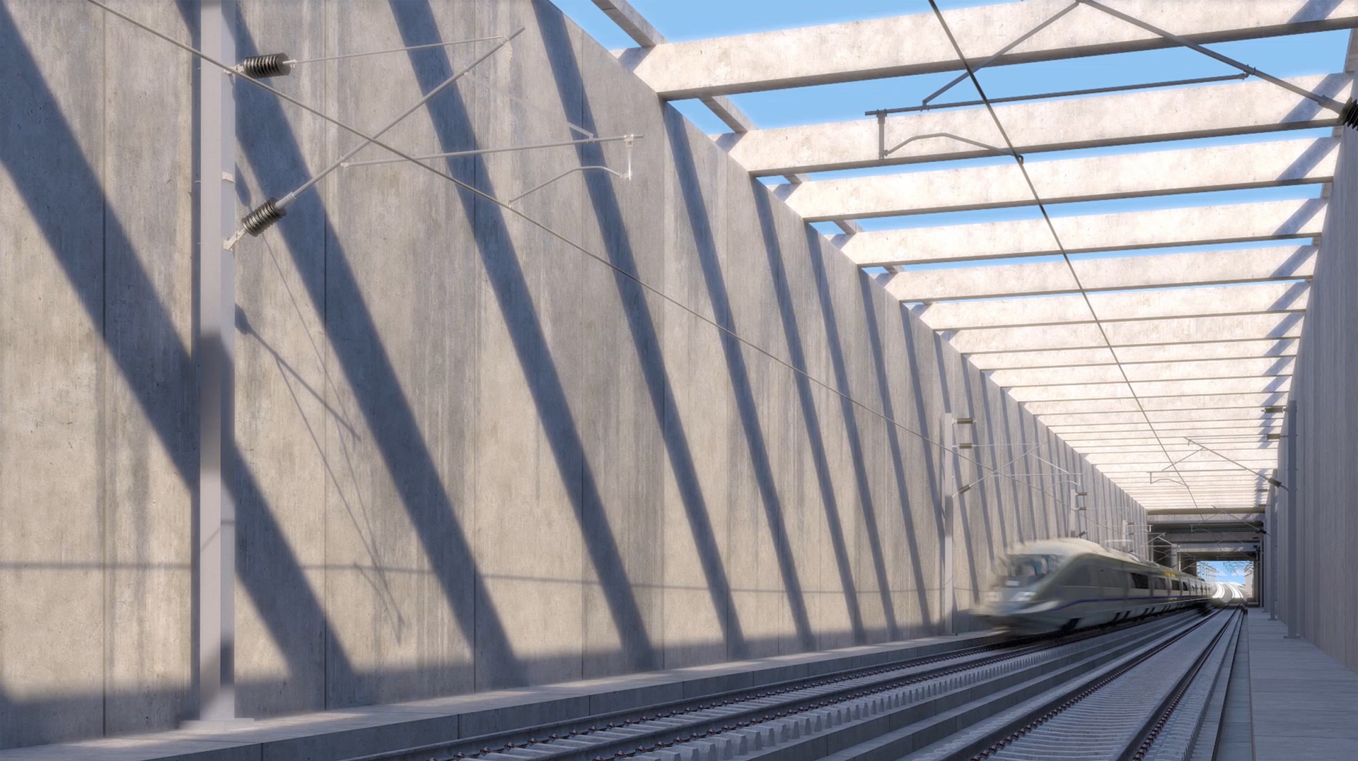 A rendering of future high-speed rail service in the Fresno Trench.
