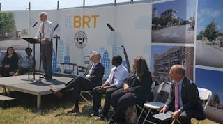 Wisconsin Gov. Tony Evers speaks during a groundbreaking event for MCTS&apos;s East-West BRT project on June 10.
