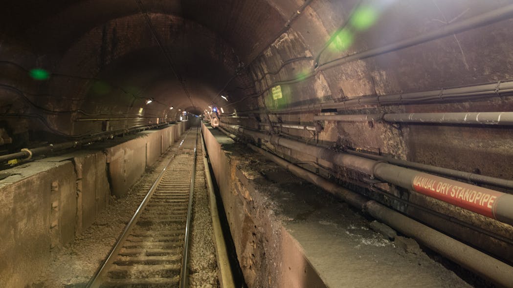 The interior of one of the Hudson Tunnels.