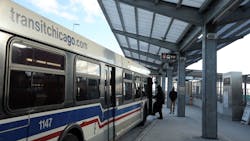 Riders board a bus at the CTA Red Line station at 95th Street in Chicago on Feb. 8, 2019. Riders board a bus at the CTA Red Line station at 95th Street in Chicago on Feb. 8, 2019.
