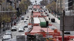 SFMTA&apos;s Van Ness BRT under construction; the project was one of 22 in the CIG Program to be allocated American Rescue Plan funds.