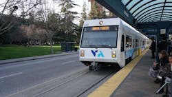 A Santa Clara light-rail train. A Santa Clara light-rail train.