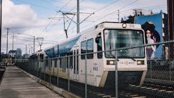 A file image of a TriMet MAX train. Extreme heat overhead wires to expand and sag. A file image of a TriMet MAX train. Extreme heat overhead wires to expand and sag.