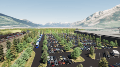 Rendering of potential North Arrival Lot and Shuttle Center: Liricon envisions a transit hub at Banff National Park where visitors can arrive via shuttles, trains, buses or personal vehicles.