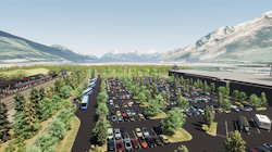 Rendering of potential North Arrival Lot and Shuttle Center: Liricon envisions a transit hub at Banff National Park where visitors can arrive via shuttles, trains, buses or personal vehicles. Rendering of potential North Arrival Lot and Shuttle Center: Liricon envisions a transit hub at Banff National Park where visitors can arrive via shuttles, trains, buses or personal vehicles.