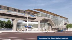 A conceptual rendering of the 160 Street Station on the Surrey Langley SkyTrain extension.
