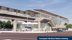 A conceptual rendering of the 160 Street Station on the Surrey Langley SkyTrain extension. A conceptual rendering of the 160 Street Station on the Surrey Langley SkyTrain extension.