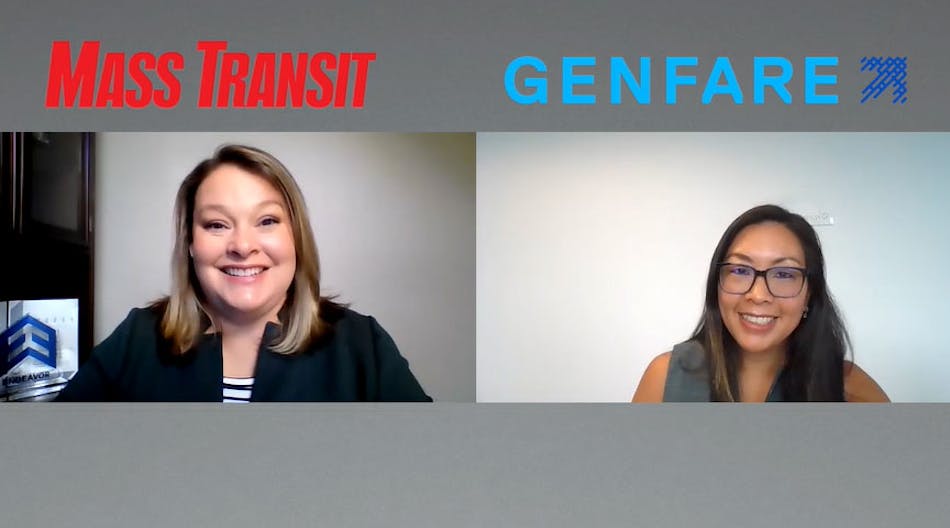 Daria van Engelen, Chief Revenue Officer of Genfare, right, discusses fare equity and electronic payments.
