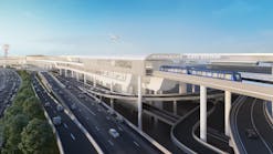 A rendering of AirTrain approaching LaGuardia Airport&apos;s East Station.