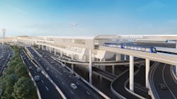 A rendering of AirTrain approaching LaGuardia Airport's East Station. A rendering of AirTrain approaching LaGuardia Airport's East Station.