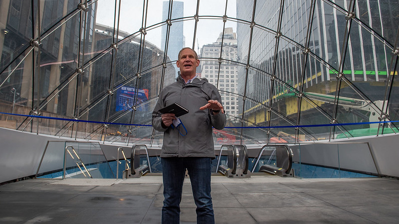 Janno Lieber speaks at the January 2021 opening of New York Penn Station's new East End Gateway.