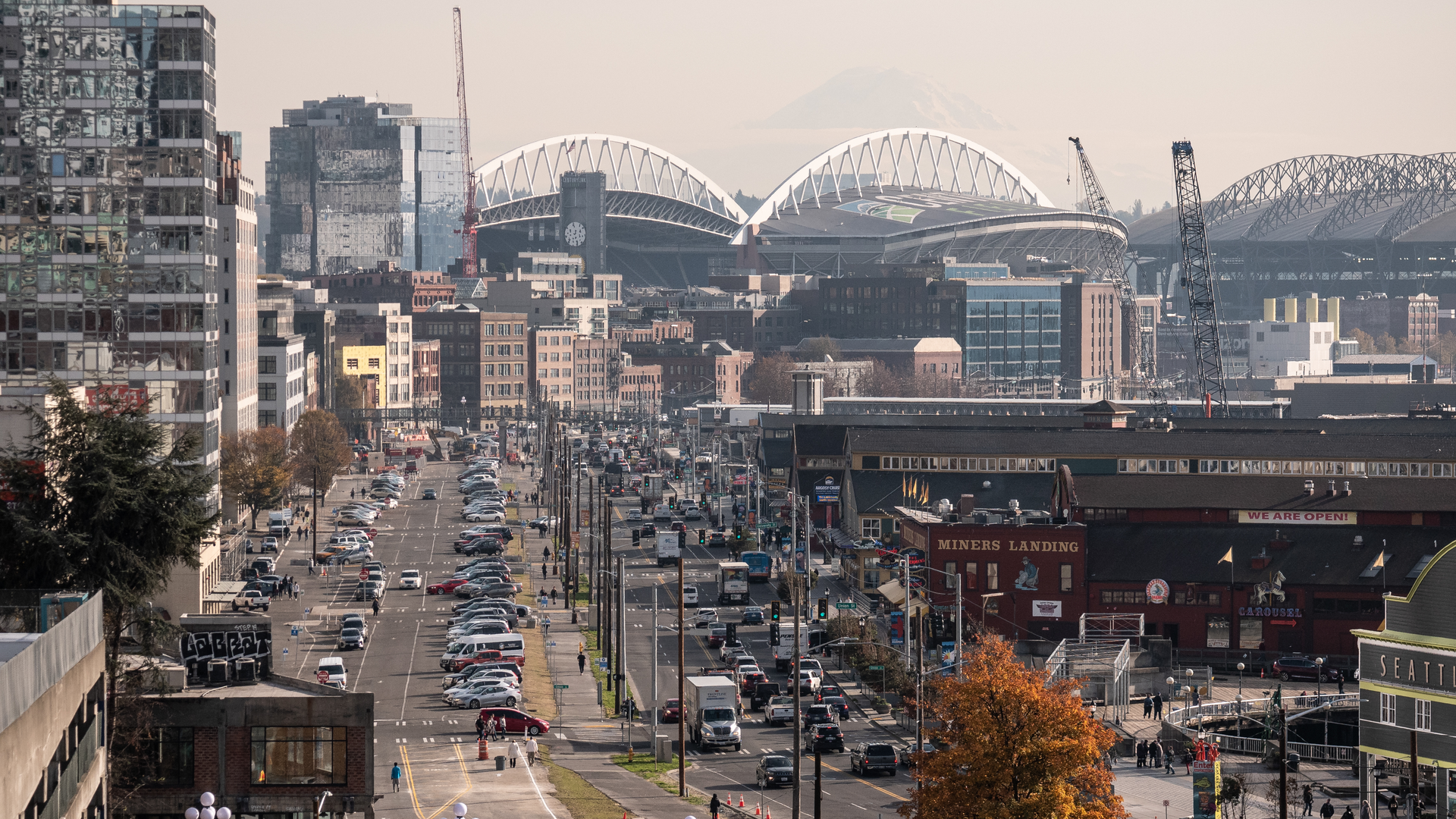 Looking south at Alaskan Way on Seattle's waterfront after demolition of the Alaskan Way Viaduct.
