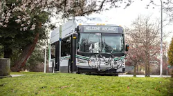 One of BC Transit's New Flyer Xcelsior buses in service.