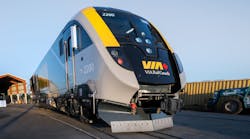 One of VIA Rail Canada&apos;s new locomotives delivered as part of the rail service&apos;s fleet renewal program.