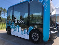 An Ollie 2.0 AV shuttle being tested by JTA is shown equipped with Goodyear‘s NPT tires. An Ollie 2.0 AV shuttle being tested by JTA is shown equipped with Goodyear‘s NPT tires.