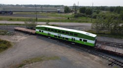 The last of 36 new Canadian-made GO train coaches sitting at Alstom&rsquo;s plant in Thunder Bay.