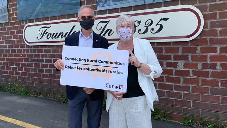 Left, MP Pat Finnigan and, right, Canada&rsquo;s Minister of Fisheries, Oceans and the Canadian Coast Guard Bernadette Jordan at an even marking the launch of Canada's first rural transit fund.