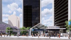 A rendering of the pedestrian plaza and new Burrard Station entrance once upgrades have been performed. A rendering of the pedestrian plaza and new Burrard Station entrance once upgrades have been performed.