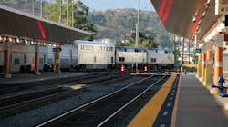 An Amtrak train bound for Chicago departs Los Angeles Union Station. An Amtrak train bound for Chicago departs Los Angeles Union Station.
