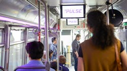 An interior of an existing Pace PULSE route (image taken pre-COVID). An interior of an existing Pace PULSE route (image taken pre-COVID).