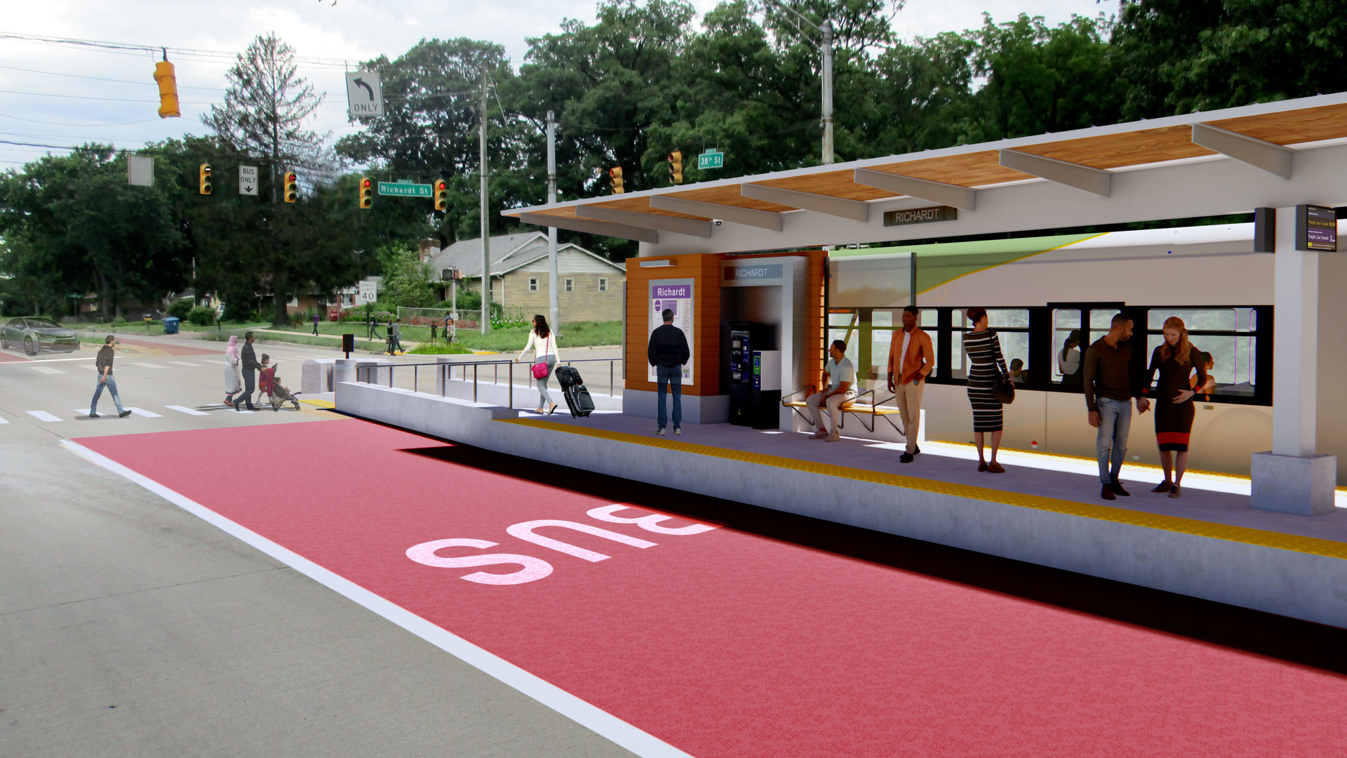 A rendering of the Richardt Station as part of IndyGo's future Purple Line BRT route.