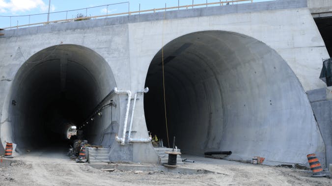 West portal &ndash; tunnel faces were constructed using rebar and concrete to create a finished exterior.