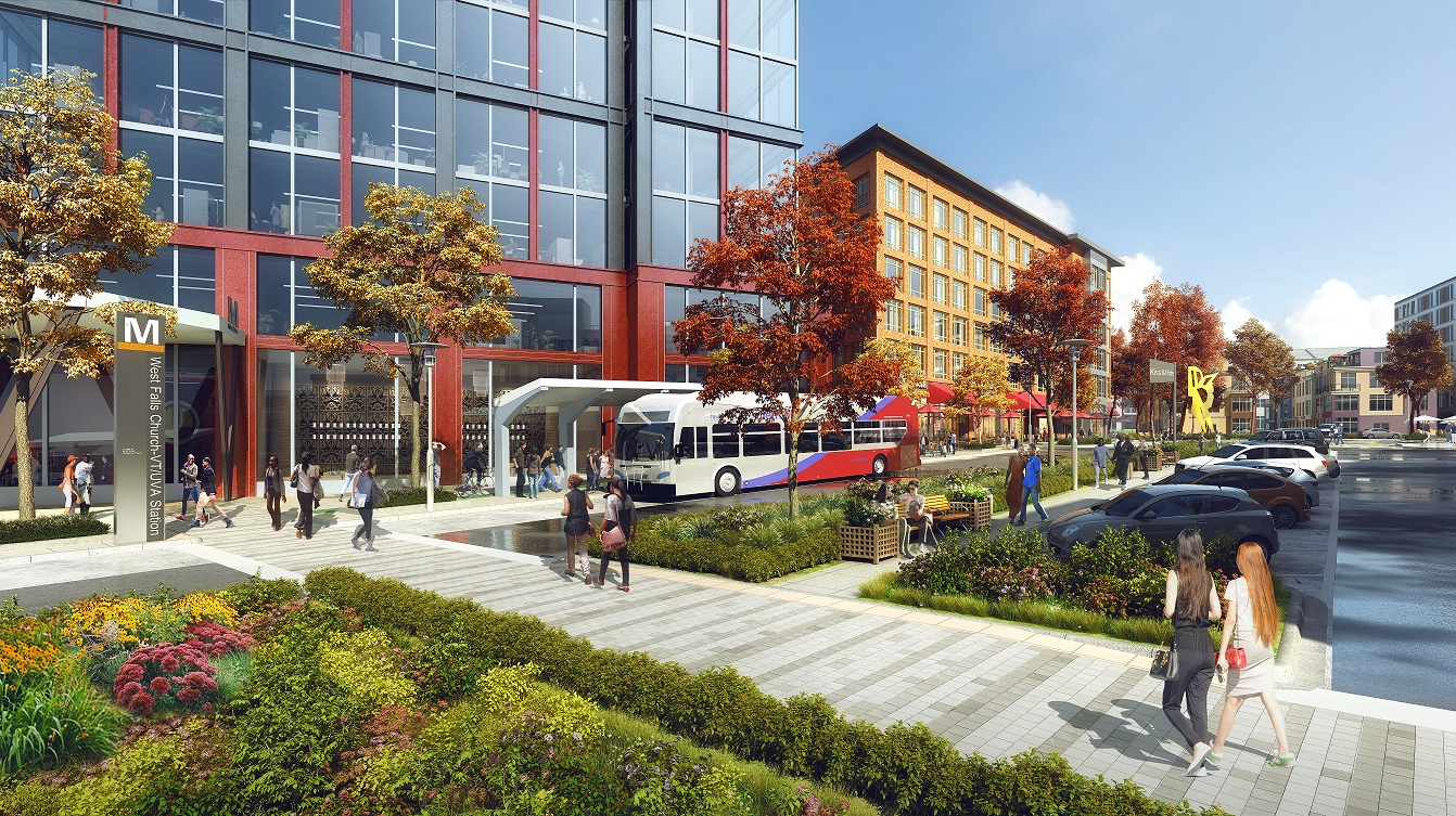 A rendering of the future West Falls Church Metro Station site.