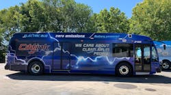 Bus 2402 was designed by local graphic designer Angie Walker and features a lightning bolt design. Bus 2402 was designed by local graphic designer Angie Walker and features a lightning bolt design.