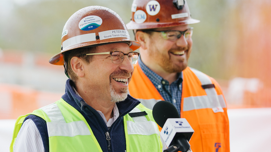 Peter Rogoff, CEO of Sound Transit, speaks during a 2019 event at the future South Bellevue Station to celebrate East Link construction reaching the 50-percent completion milestone. Rogoff will be stepping down from his role in the second quarter of 2022.