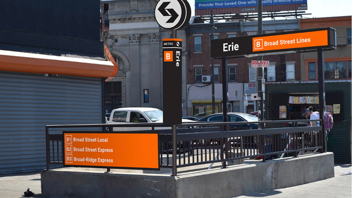 A rendering of the proposed wayfinding and signage concepts.