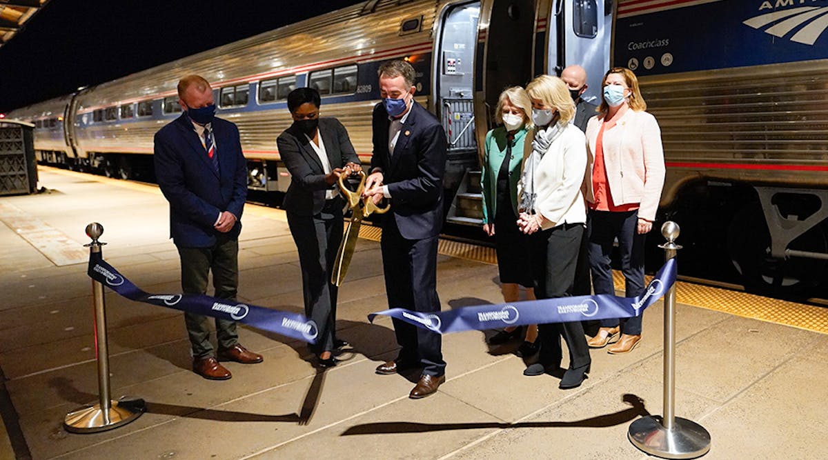 Gov. Northam celebrated the first train departure from the tracks at Main Street Station at 5:35 a.m.