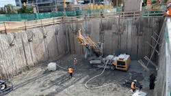 Crews work on the push box site. Crews work on the push box site.