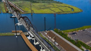 A rendering of the new Portal Bridge, which will be built higher above the water to reduce conflicts with marine traffic and improve reliability of trains across the double track bridge.