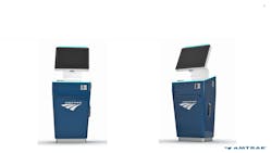 Rendering of Amtrak's new customer kiosks. Rendering of Amtrak's new customer kiosks.