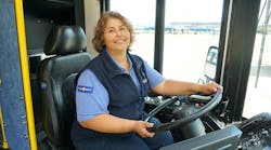 In a photo taken in 2017 (pre-COVID), TriMet bus operator Celina Kuder is shown.