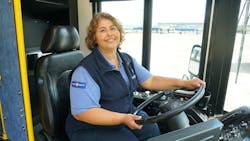 In a photo taken in 2017 (pre-COVID), TriMet bus operator Celina Kuder is shown. In a photo taken in 2017 (pre-COVID), TriMet bus operator Celina Kuder is shown.