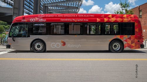 One of GoRaleigh&apos;s electric buses; the agency will utilize a smart charge management solution from INIT.