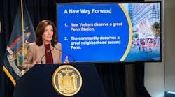 Gov. Hochul discusses her plan for New York Penn Station during a press conference Nov. 3.