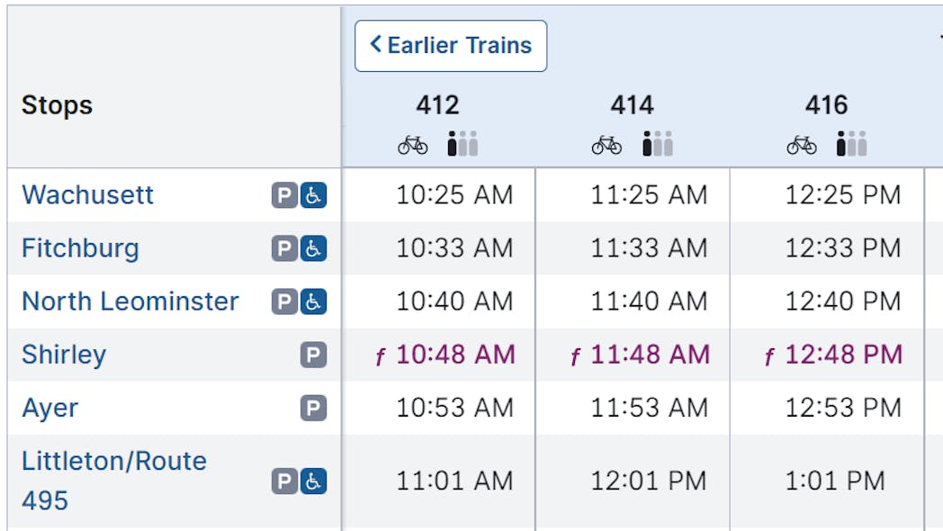 Online commuter rail schedules to display typical seat availability for