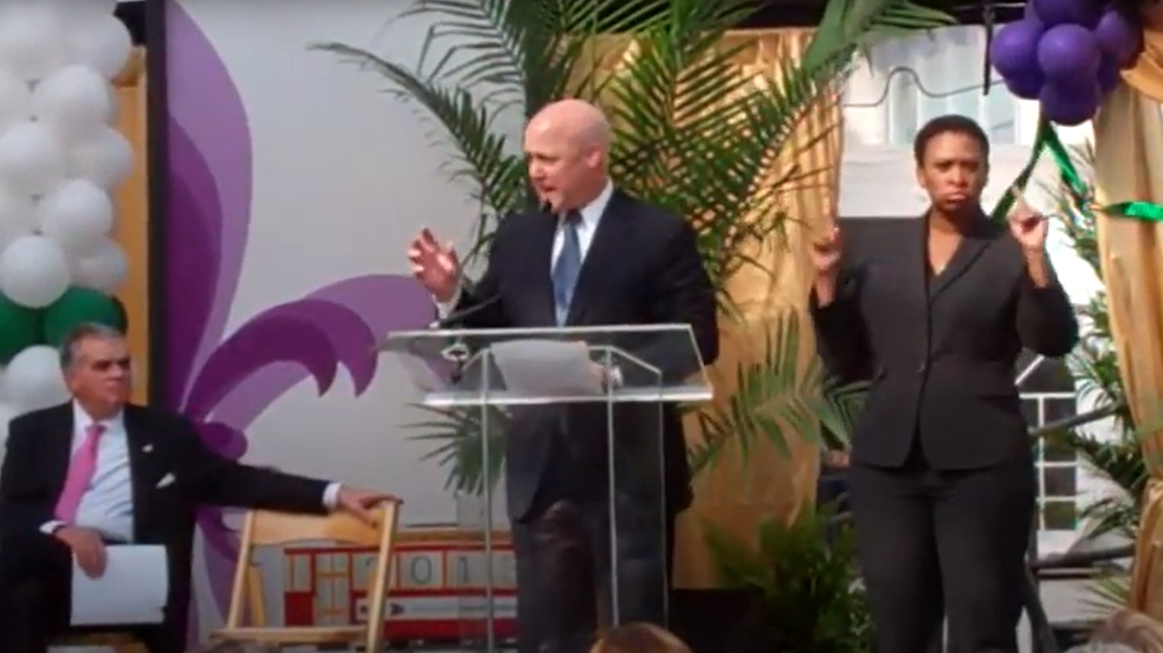 Then-Mayor of New Orleans Mitch Landrieu speaks at the 2013 opening of the Loyola Streetcar Line. Landrieu will serve as the Biden Administration's infrastructure coordinator for the Bipartisan Infrastructure Deal.