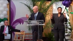 Then-Mayor of New Orleans Mitch Landrieu speaks at the 2013 opening of the Loyola Streetcar Line. Landrieu will serve as the Biden Administration&apos;s infrastructure coordinator for the Bipartisan Infrastructure Deal.