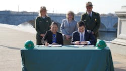 Secretary of the Interior Deb Haaland, left, and Secretary of Transportation Pete Buttigieg sign an MOU focused on improving access and enhancing the transportation experience at National Park Service-managed sites. Secretary of the Interior Deb Haaland, left, and Secretary of Transportation Pete Buttigieg sign an MOU focused on improving access and enhancing the transportation experience at National Park Service-managed sites.