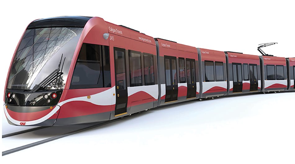 A rendering of the CAF Urbos 100 LRV that will serve Calgary&apos;s Green Line project.