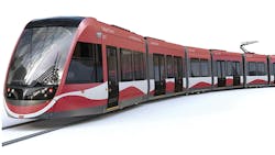 A rendering of the CAF Urbos 100 LRV that will serve Calgary&apos;s Green Line project.