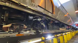 A screenshot from a WMATA video showing the inspection process the authority is putting the 7000-series cars through to assess proper wheel-gauge.