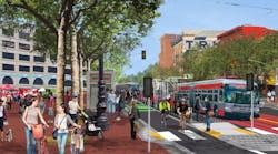 A rendering of Market Street in San Francisco where a new design aims to create a comfortable, universally accessible, sustainable and enjoyable place.