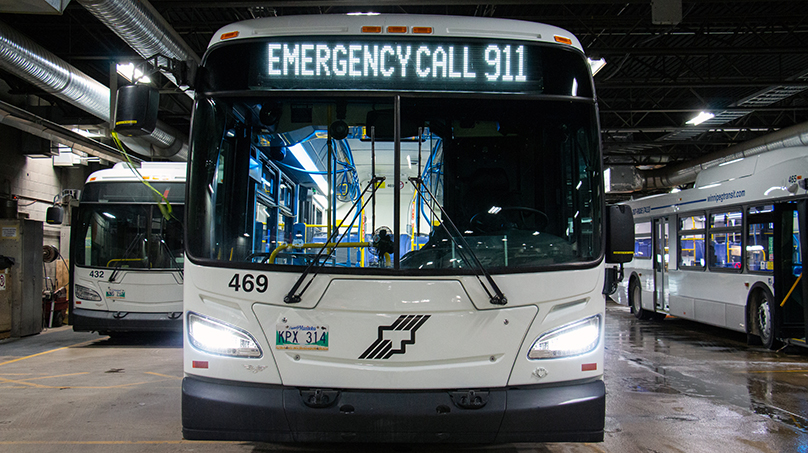 Winnipeg Transit buses have been equipped to display emergency notifications during a crisis.