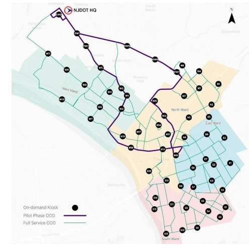 A conceptual map of future Trenton MOVES on-demand AV shuttle service.